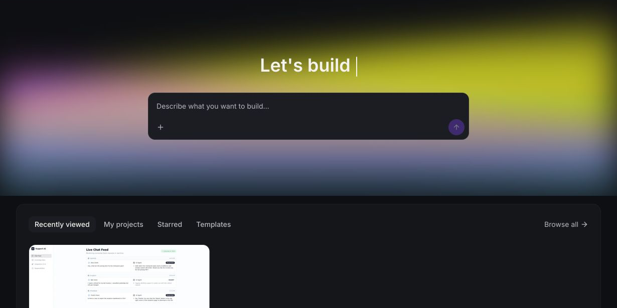 GoHighLevel AI Studio start screen with the project prompt and recent projects area