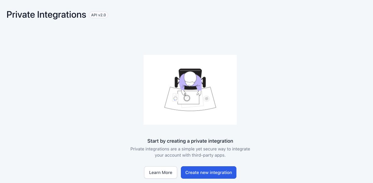 GoHighLevel Private Integrations API v2 screen with the Create new integration option