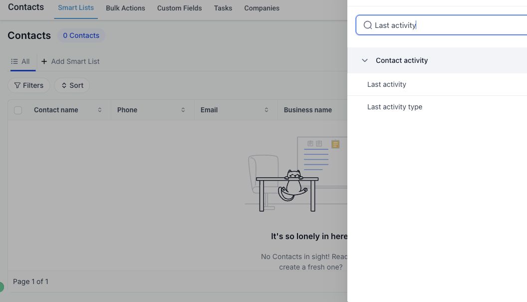 GoHighLevel contact filter menu showing Last Activity for a reactivation segment