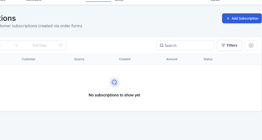 GoHighLevel subscription-management screen with status and provider filters
